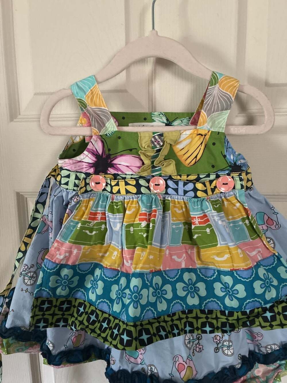 Matilda Jane Apron Dress Size 12M Multi Color Patterned Ruffle - Picture 2 of 5